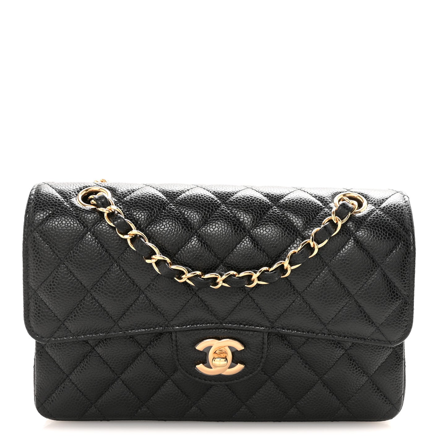 Caviar Quilted Small Double Flap Black