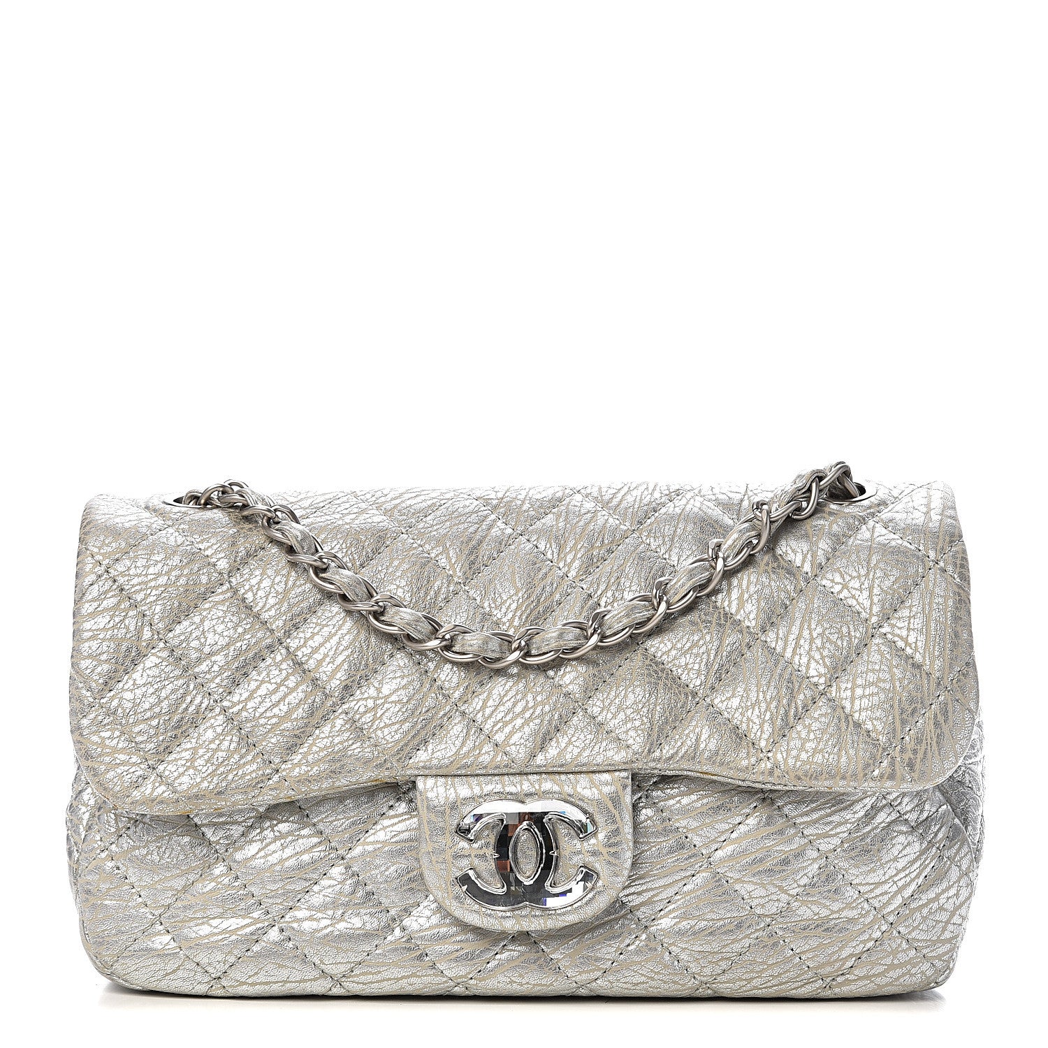 Chanel Calfskin Mirror CC Crackled Flap Silver 1 of 12