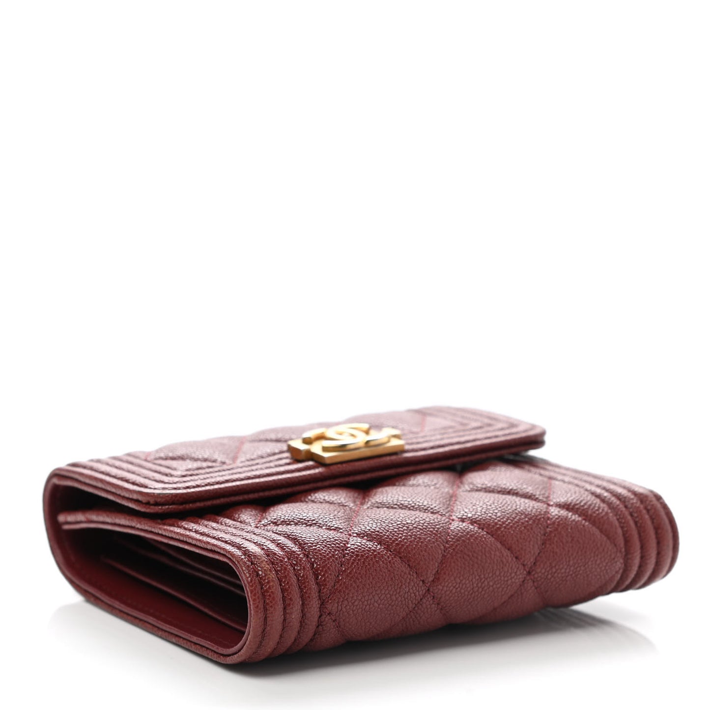 Caviar Quilted Compact Boy Wallet Burgundy