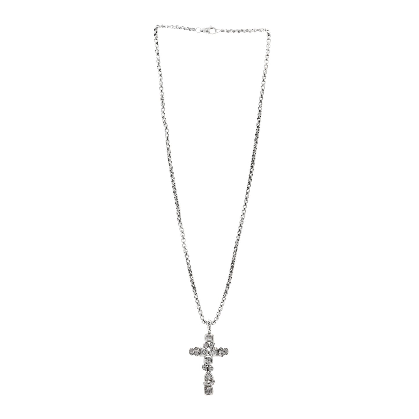 Sterling Silver Diamond Mosaic Cross Pendant Necklace