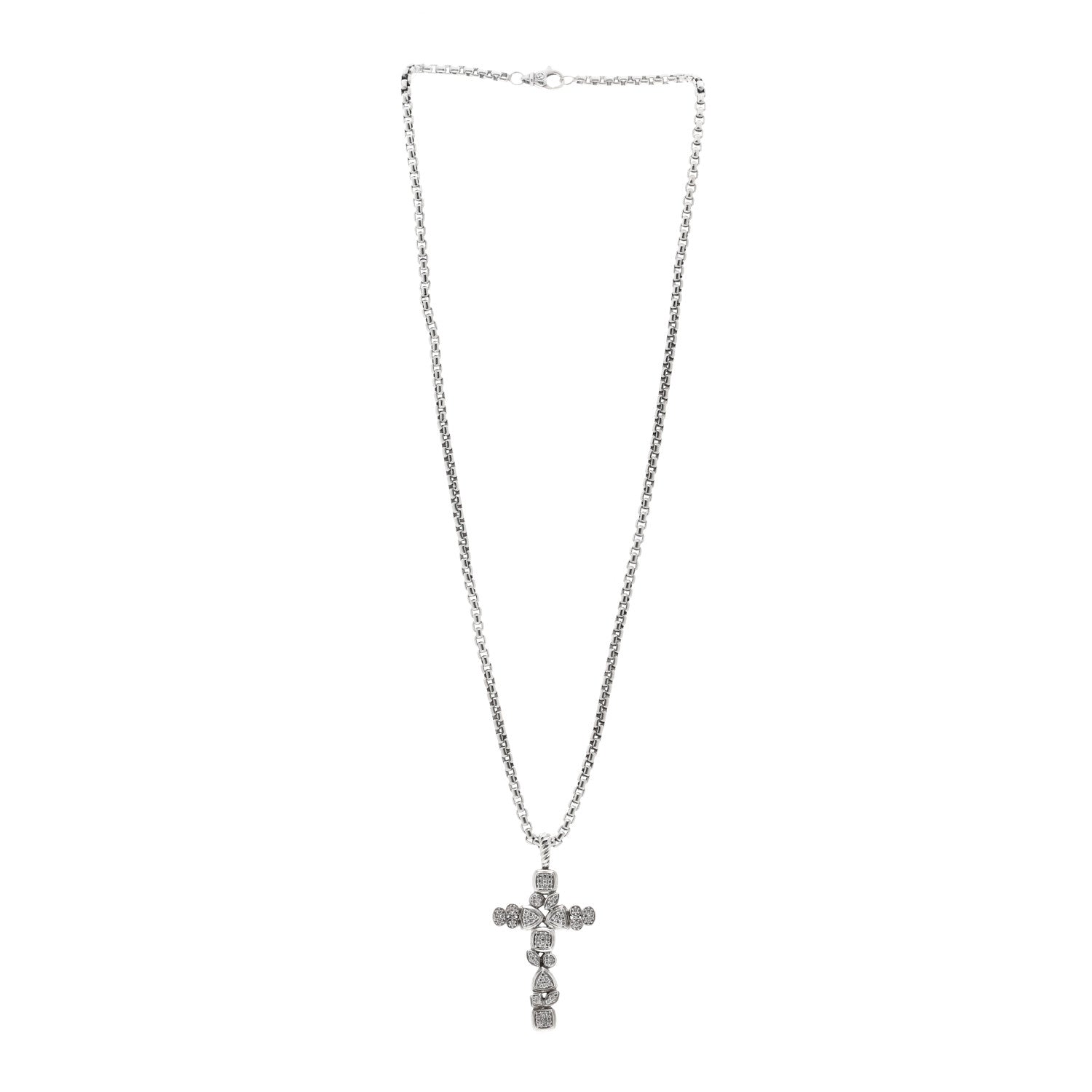 David Yurman Sterling Silver Diamond Mosaic Cross Pendant Necklace 3 of 4