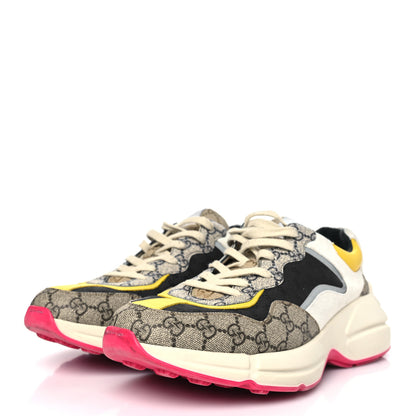 Gucci GG Supreme Monogram Mix Monogram Mens Rhyton Sneakers 10.5 London Blue Beige Sun Yellow 3 of 7
