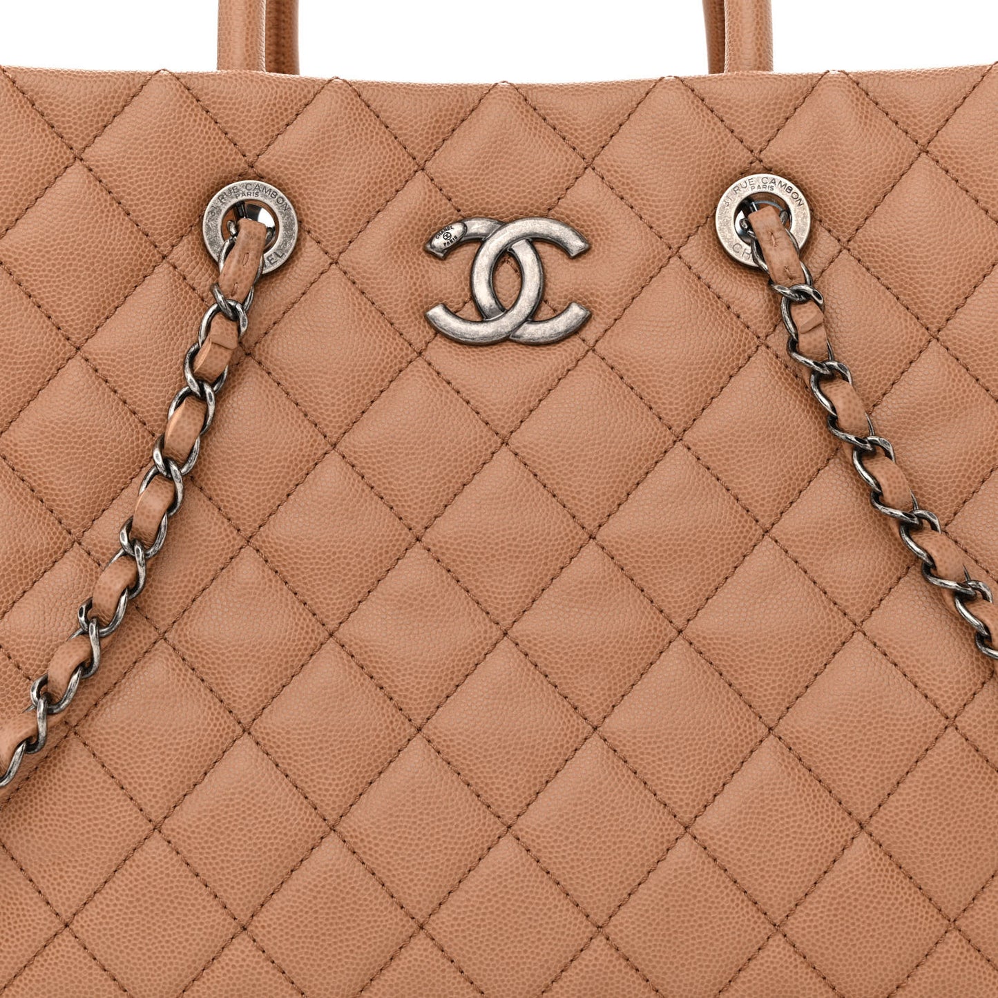 Caviar Quilted Large Coco Handle Shopping Tote Beige