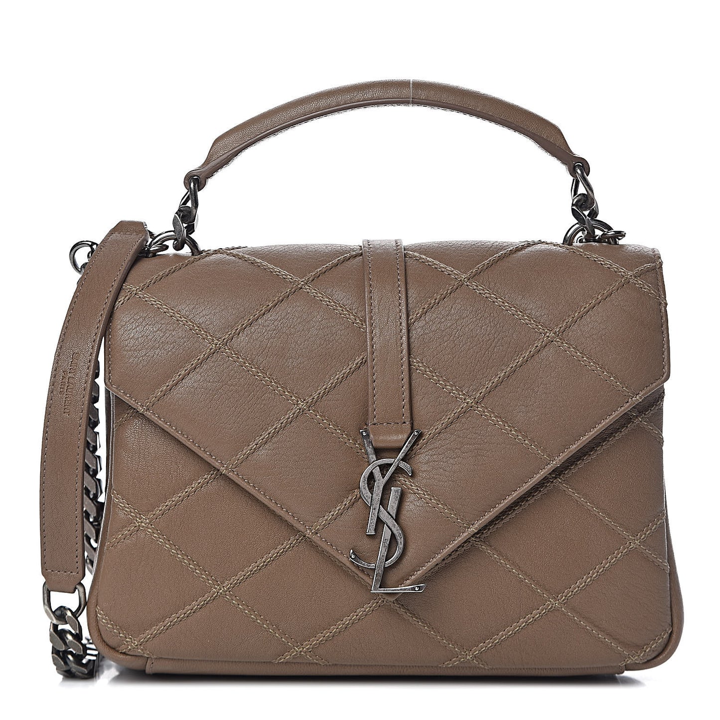 Calfskin Matelasse Diamond Quilted Monogram Medium College Bag Brown