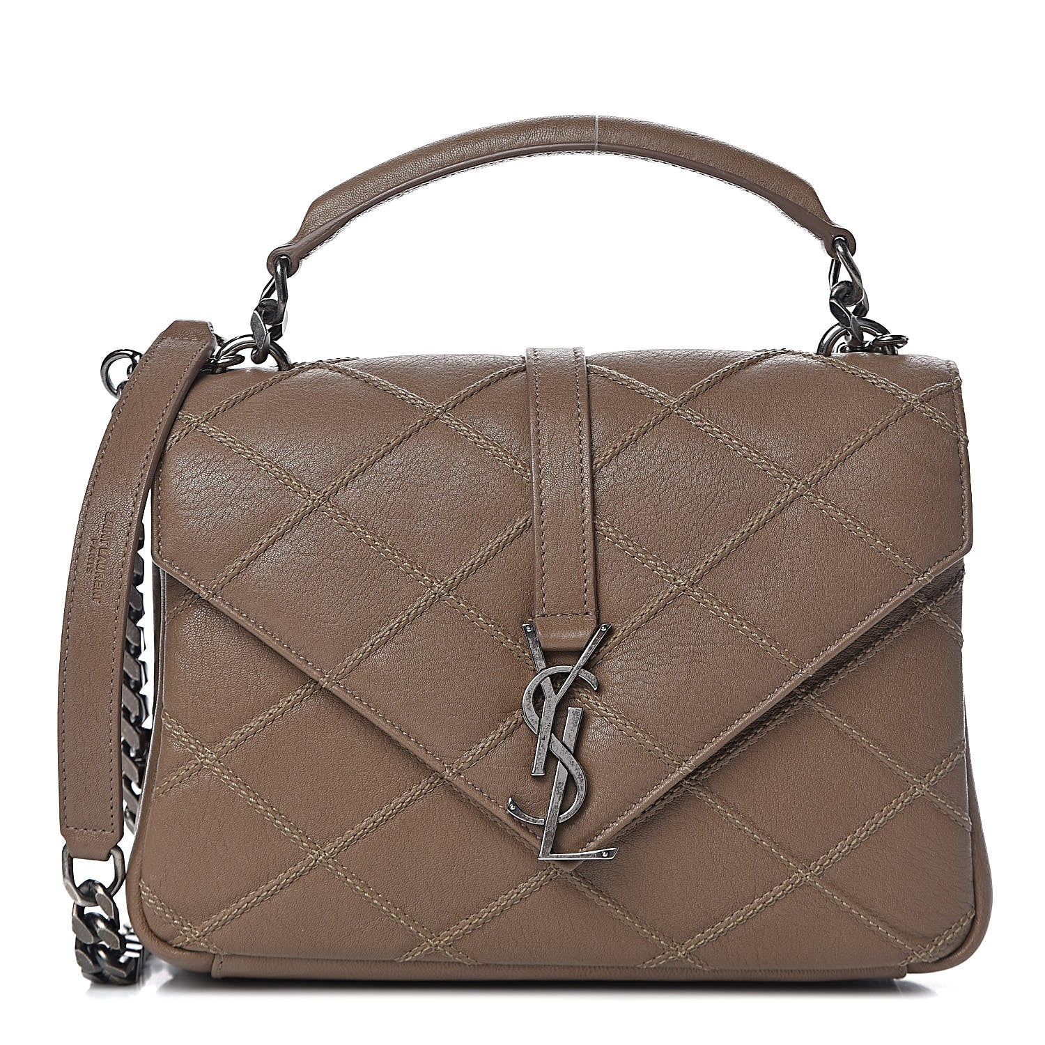 Saint Laurent Calfskin Matelasse Diamond Quilted Monogram Medium College Bag Brown 1 of 12
