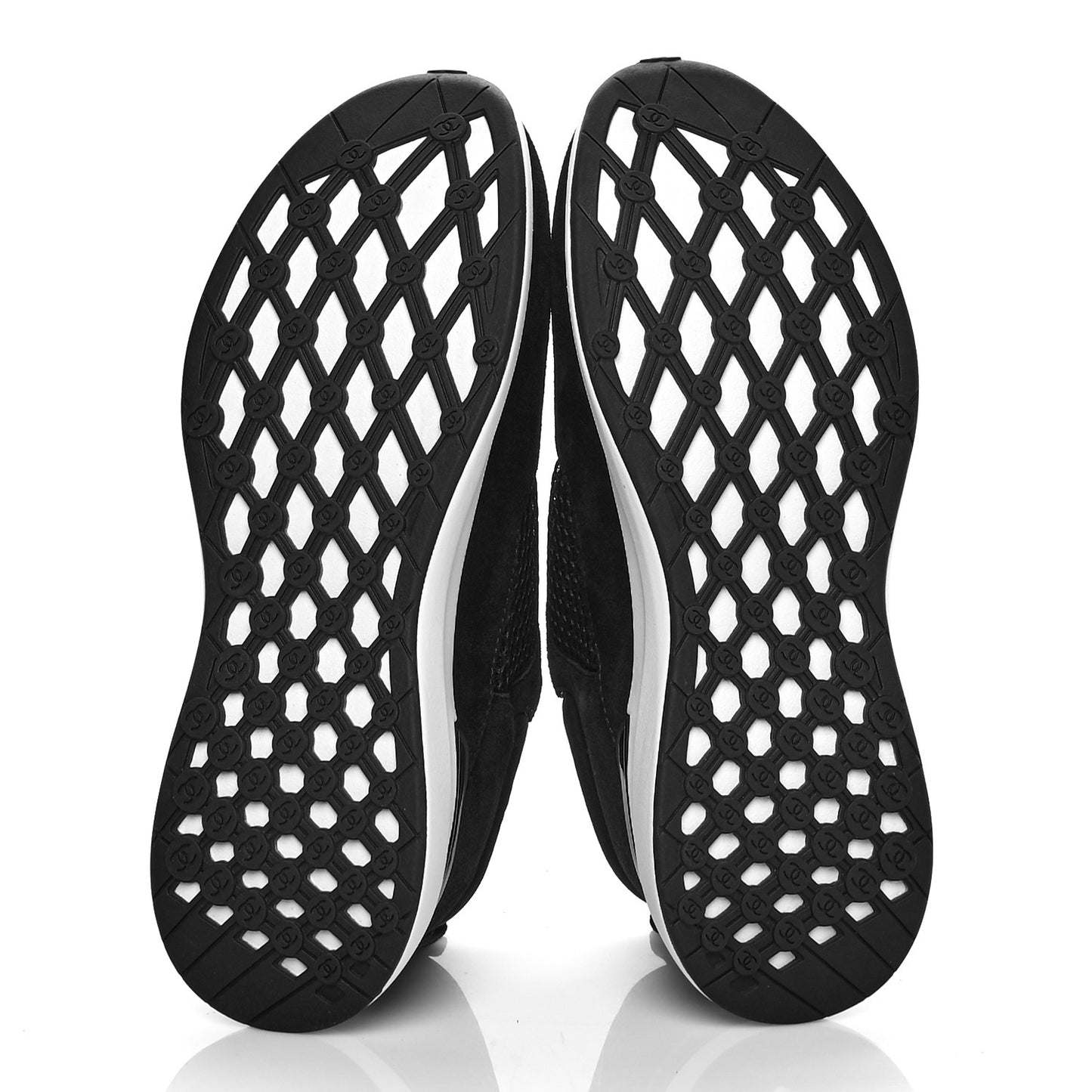 Calfskin Mesh Lycra Suede Womens Logo Sneakers 39.5 Black