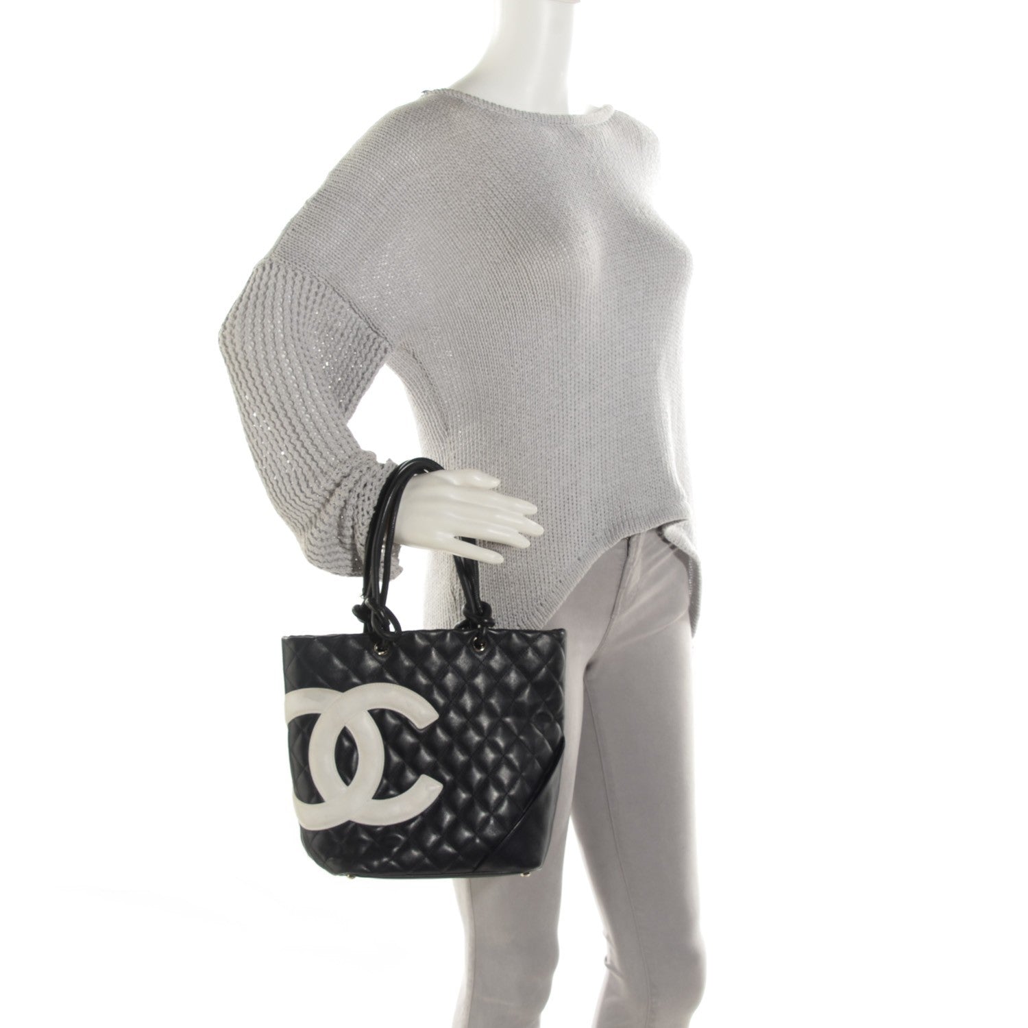 Chanel Calfskin Quilted Medium Cambon Tote Black White 2 of 9