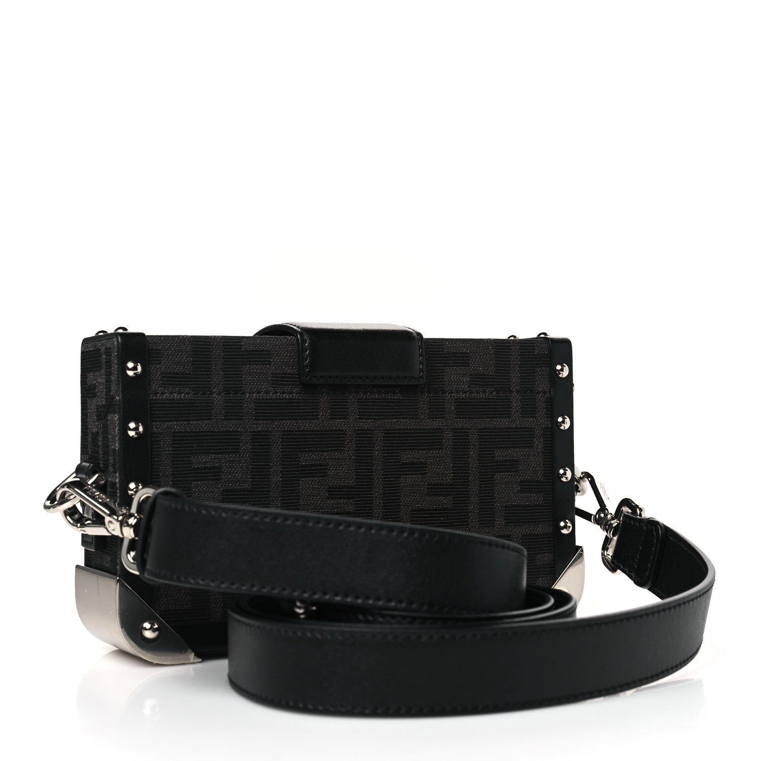 Fendi Recycled Fabric Jacquard Vitello Astro FF 1974 Mini Baguette Trunk Asfalto Black 3 of 9