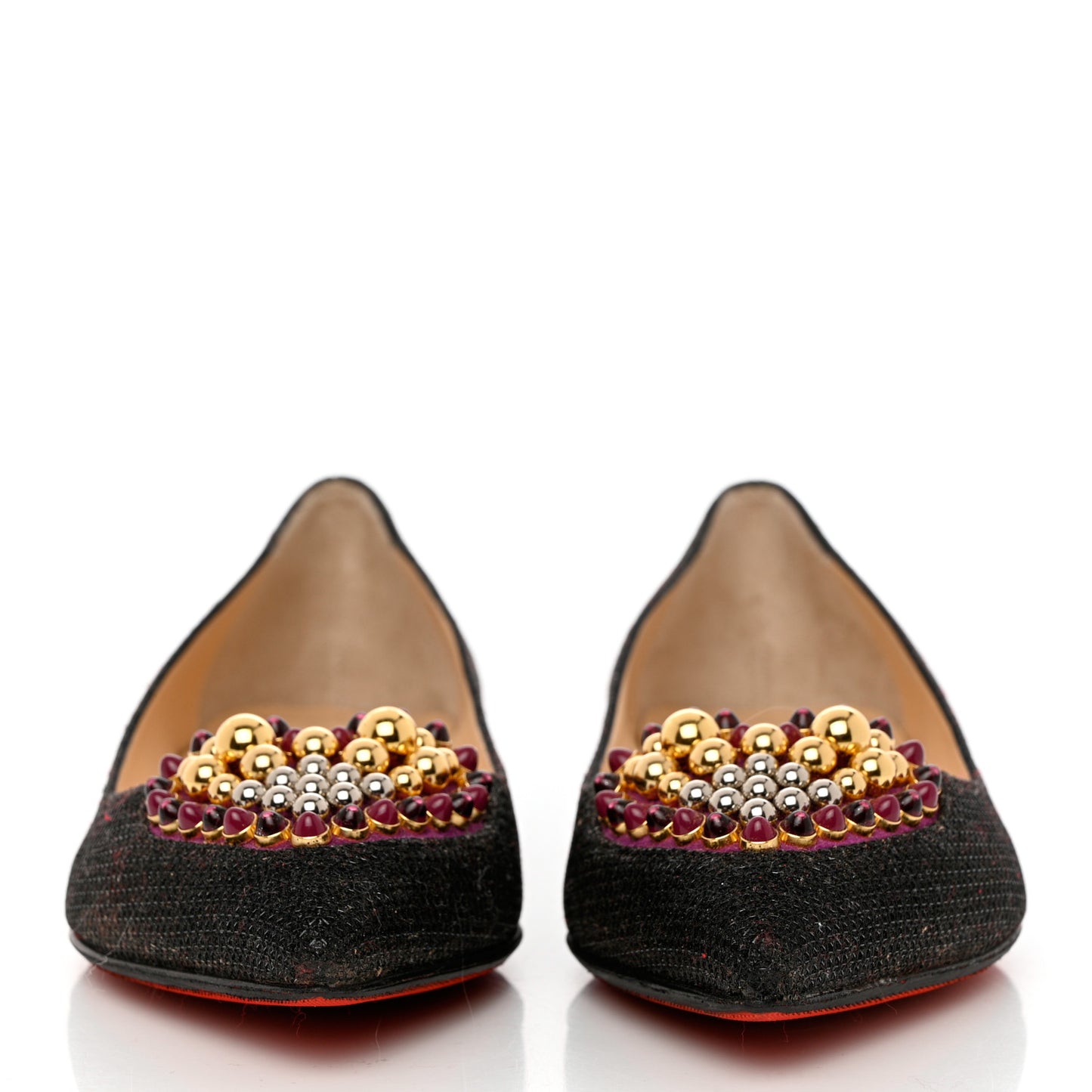 Glitter Tisse Veau Velours Heart Embellished Coramia Point Toe Flats 35 Black