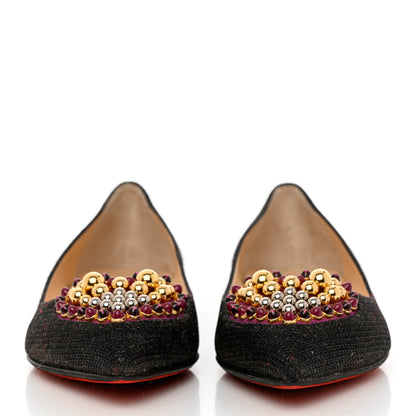 Christian Louboutin Glitter Tisse Veau Velours Heart Embellished Coramia Point Toe Flats 35 Black 2 of 9