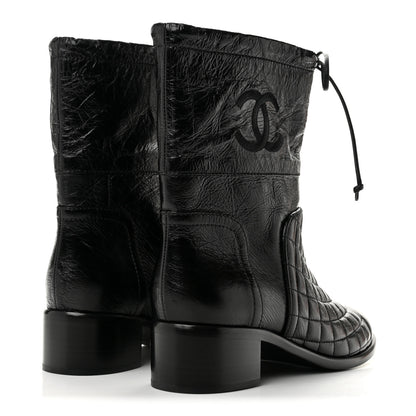 Chanel Crumpled Calfskin Quilted Cap Toe Short Boots 38 Black 5 of 11