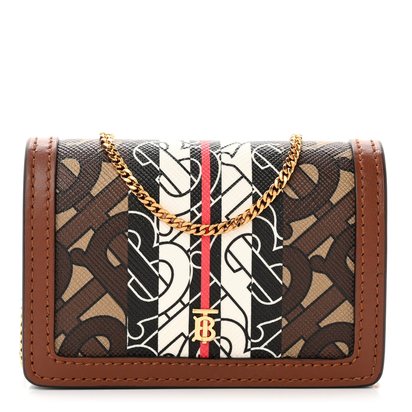 E-Canvas Monogram Stripe Jessie Chain Card Case Bridle Brown