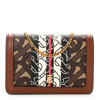 Burberry E-Canvas Monogram Stripe Jessie Chain Card Case Bridle Brown 1 of 5