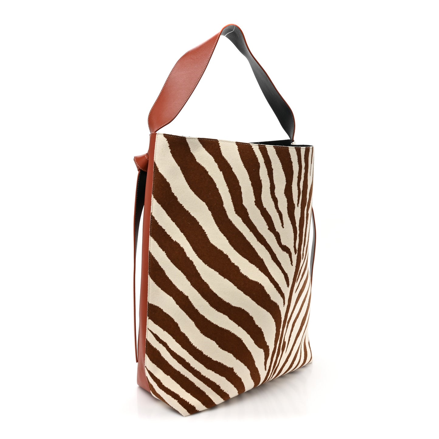Smooth Calfskin Felt Zebra Printed Oversized Twisted Cabas Chalk Brick