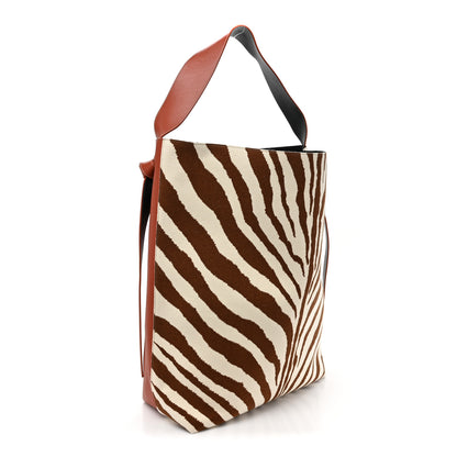 Celine Smooth Calfskin Felt Zebra Printed Oversized Twisted Cabas Chalk Brick 4 of 14