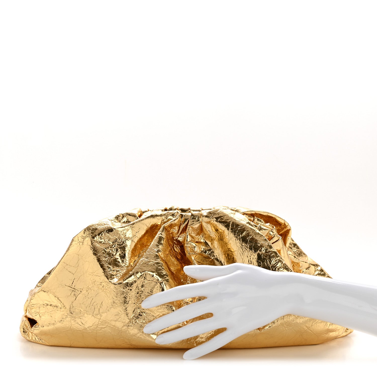 Bottega Veneta Metallic Crinkled Lambskin The Pouch Oversized Clutch Oro 2 of 11