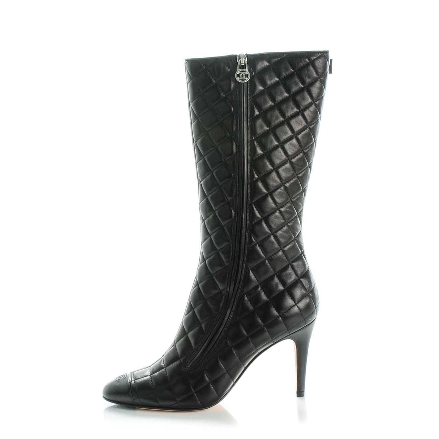 Lambskin Quilted CC Cap Toe Boots 39 Black