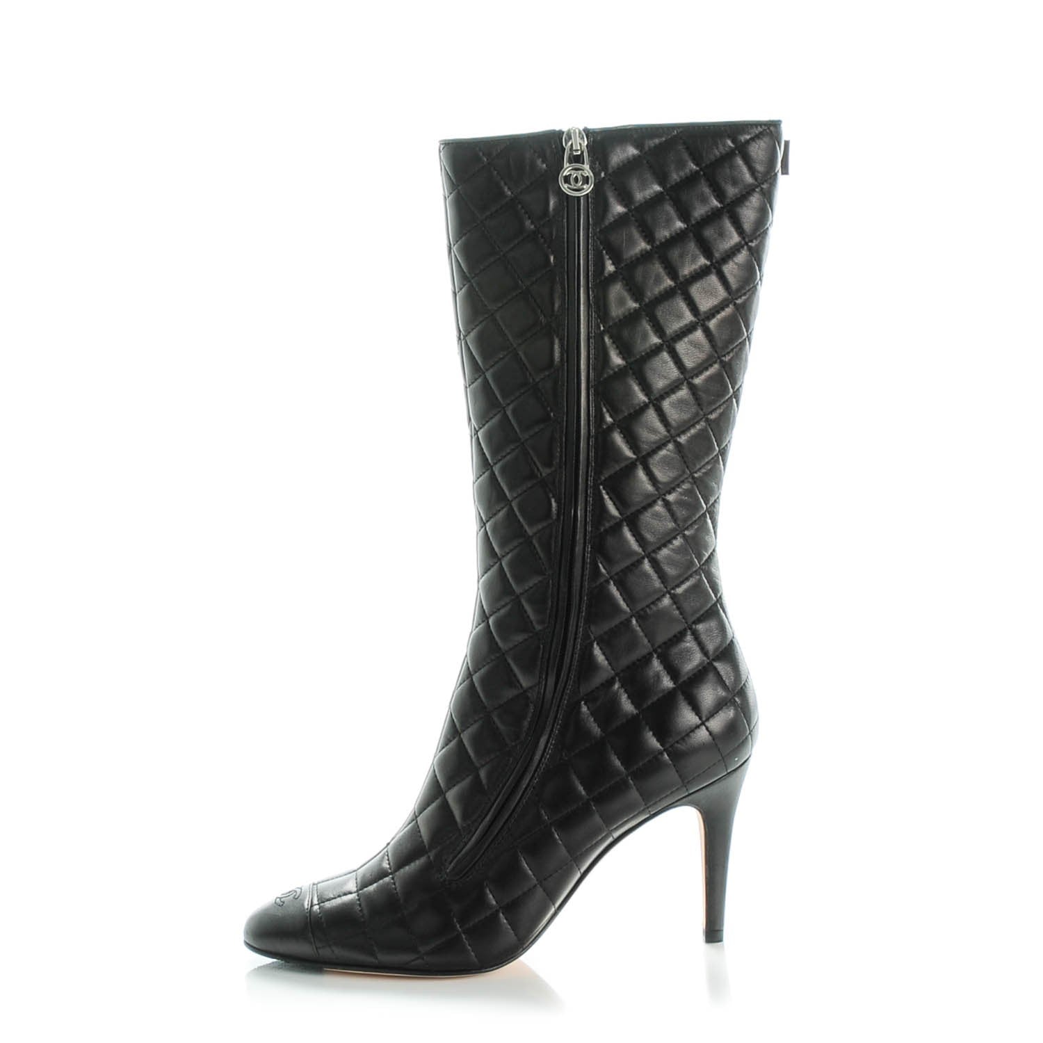 Chanel Lambskin Quilted CC Cap Toe Boots 39 Black 1 of 7