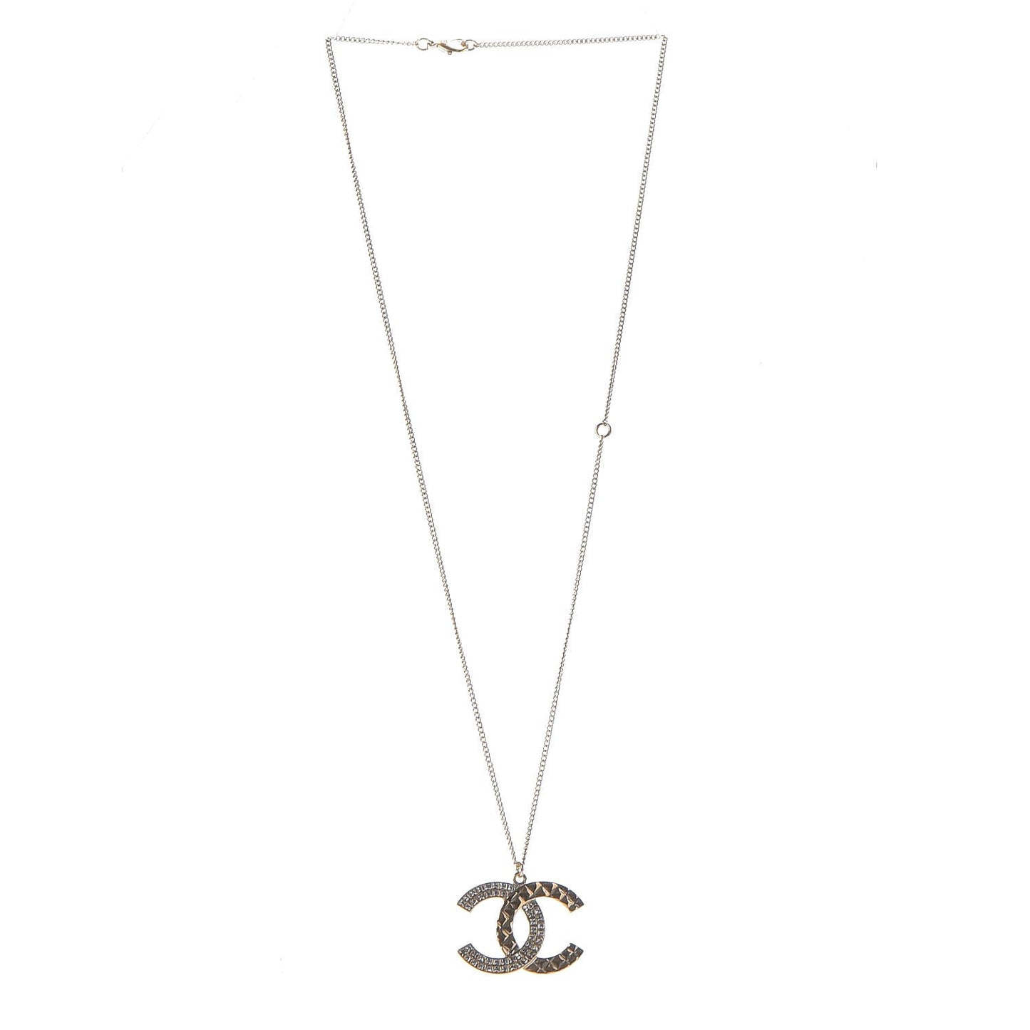 Baguette Crystal Quilted CC Pendant Necklace Gold