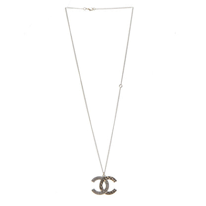 Chanel Baguette Crystal Quilted CC Pendant Necklace Gold 3 of 7