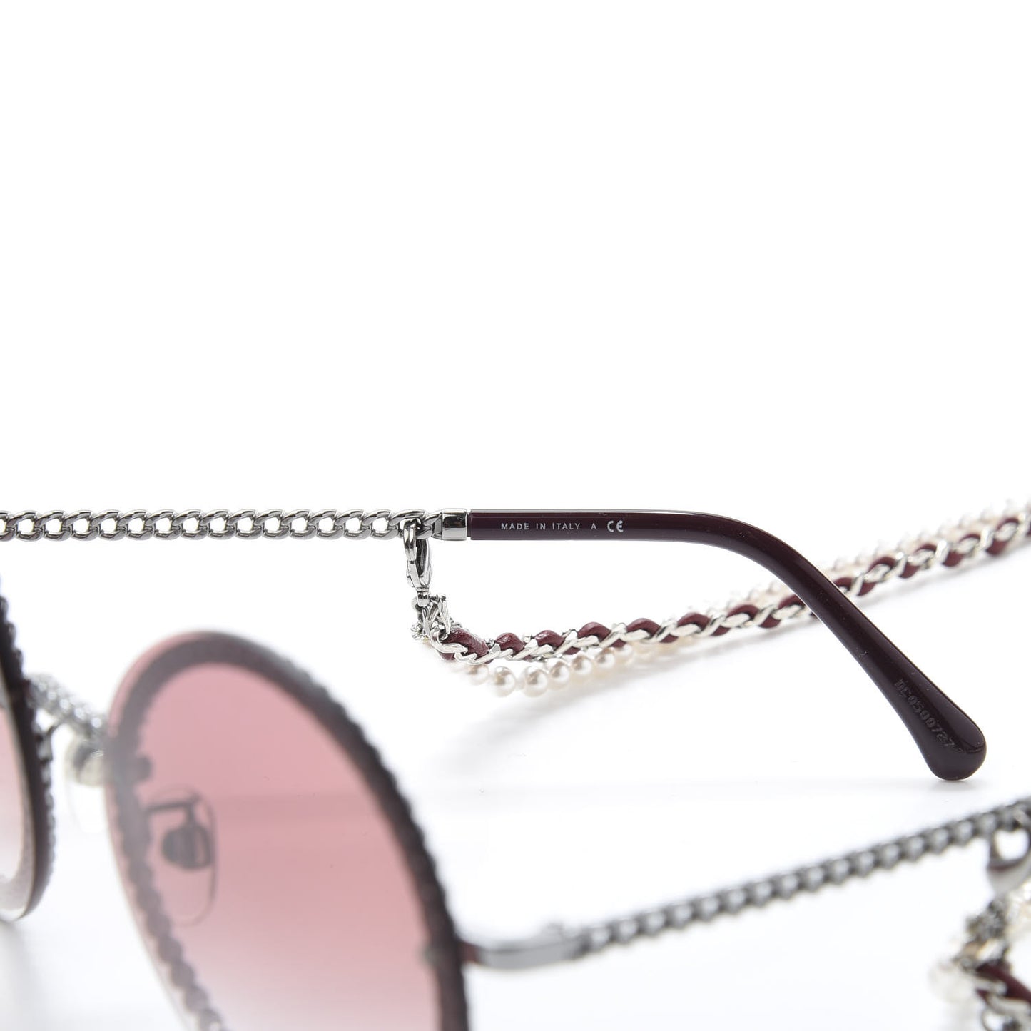Round Removable Triple Hanging Chain Sunglasses 4245 Pink Silver