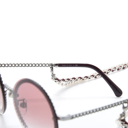 Chanel Round Removable Triple Hanging Chain Sunglasses 4245 Pink Silver 5 of 8
