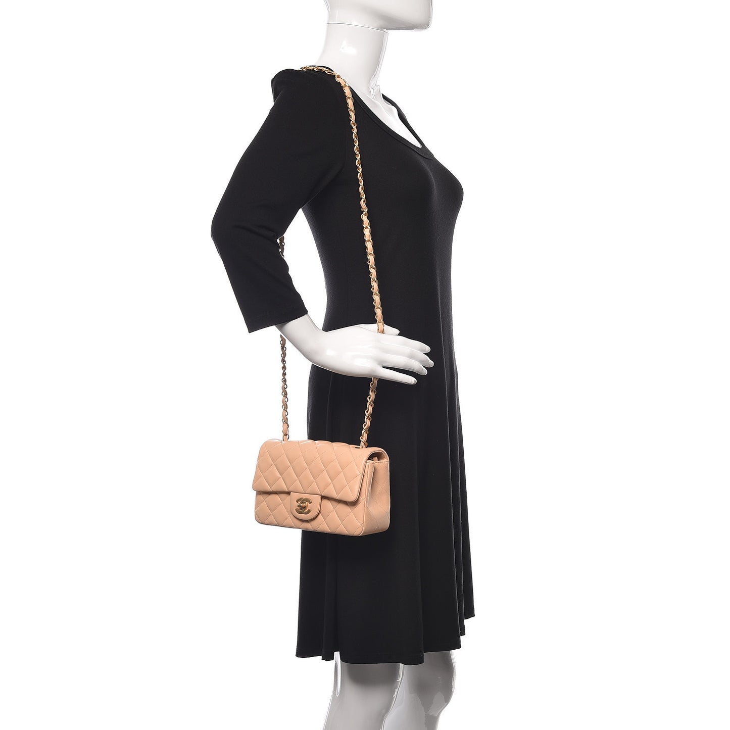 Lambskin Quilted Mini Rectangular Flap Beige