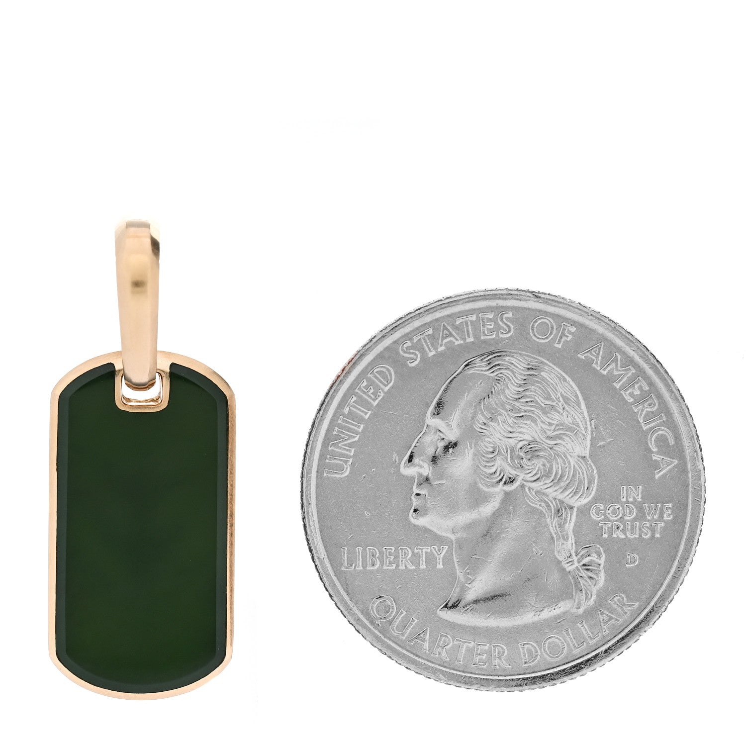 David Yurman 18K Yellow Gold Nephrite Jade 21mm Chevron Dog Tag Pendant 2 of 5