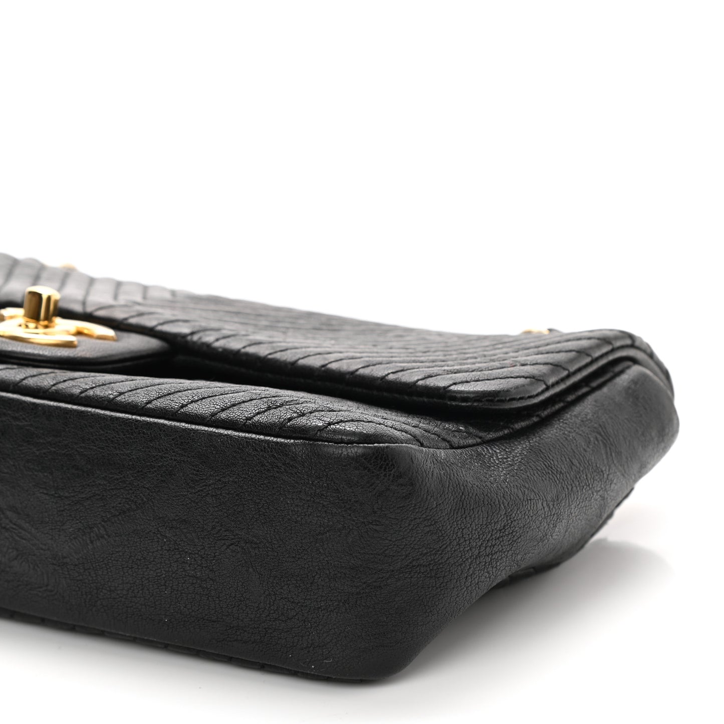 Calfskin Chevron Quilted Medium Surpique Flap Black