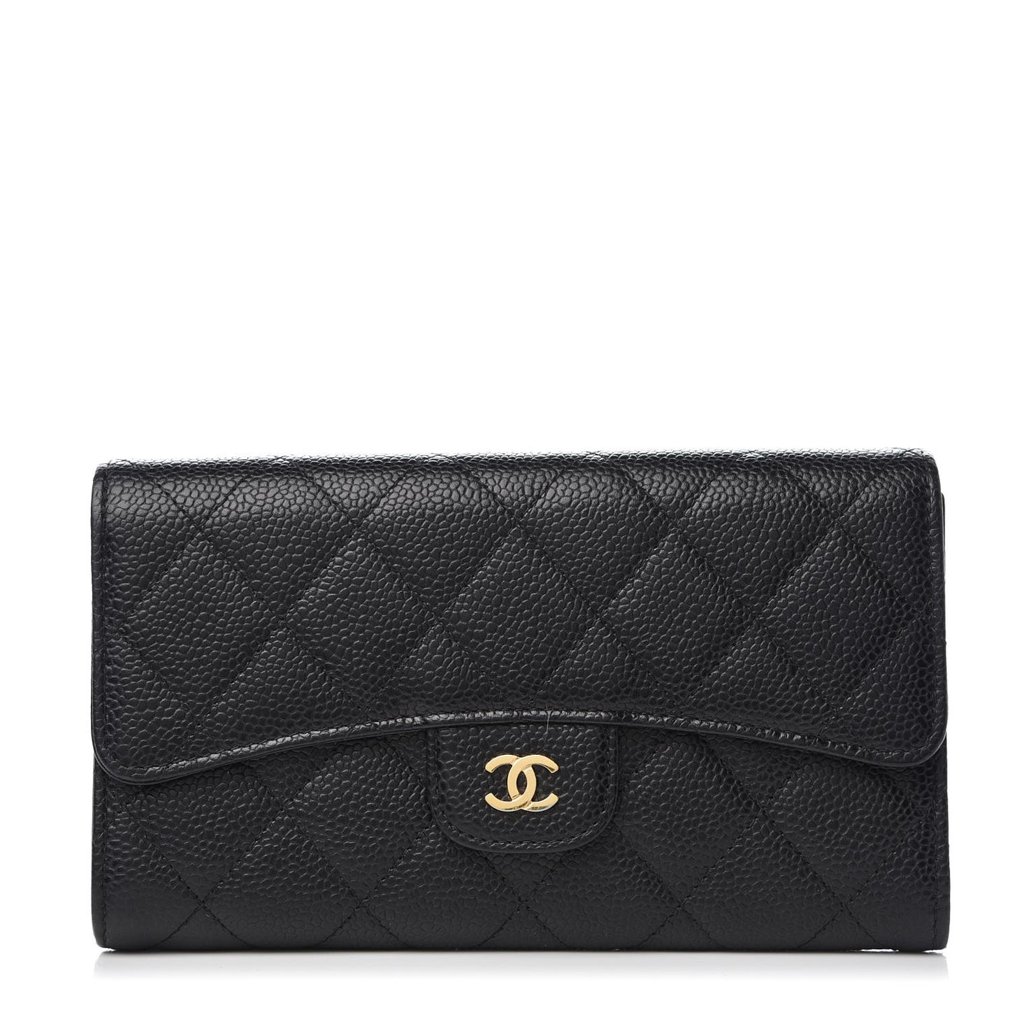 Caviar Quilted Large Flap Wallet Black