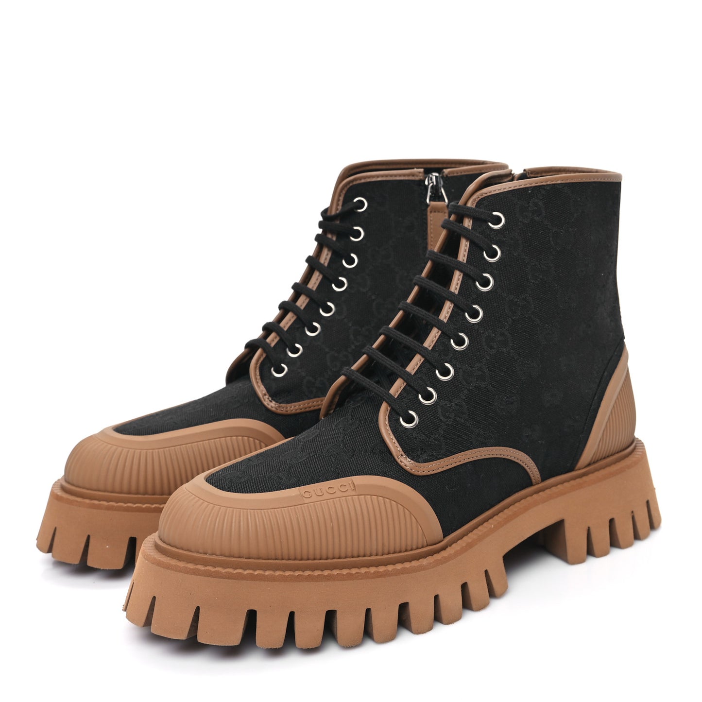 Monogram Miro Soft Calfskin Mens Lace Up Combat Boots 8 Black Koi Beige