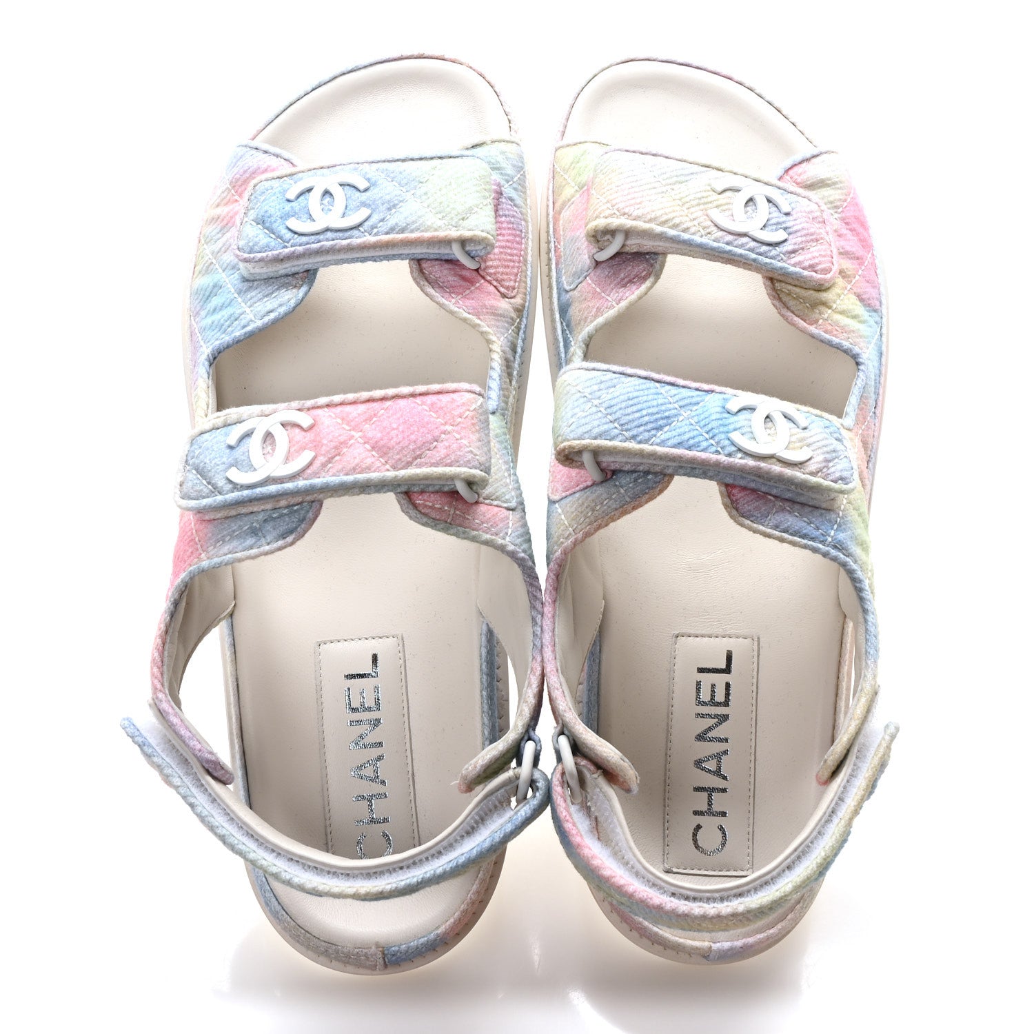 Chanel Printed Fabric Quilted Dad Sandals 40.5 Green Pink Blue 2 of 8
