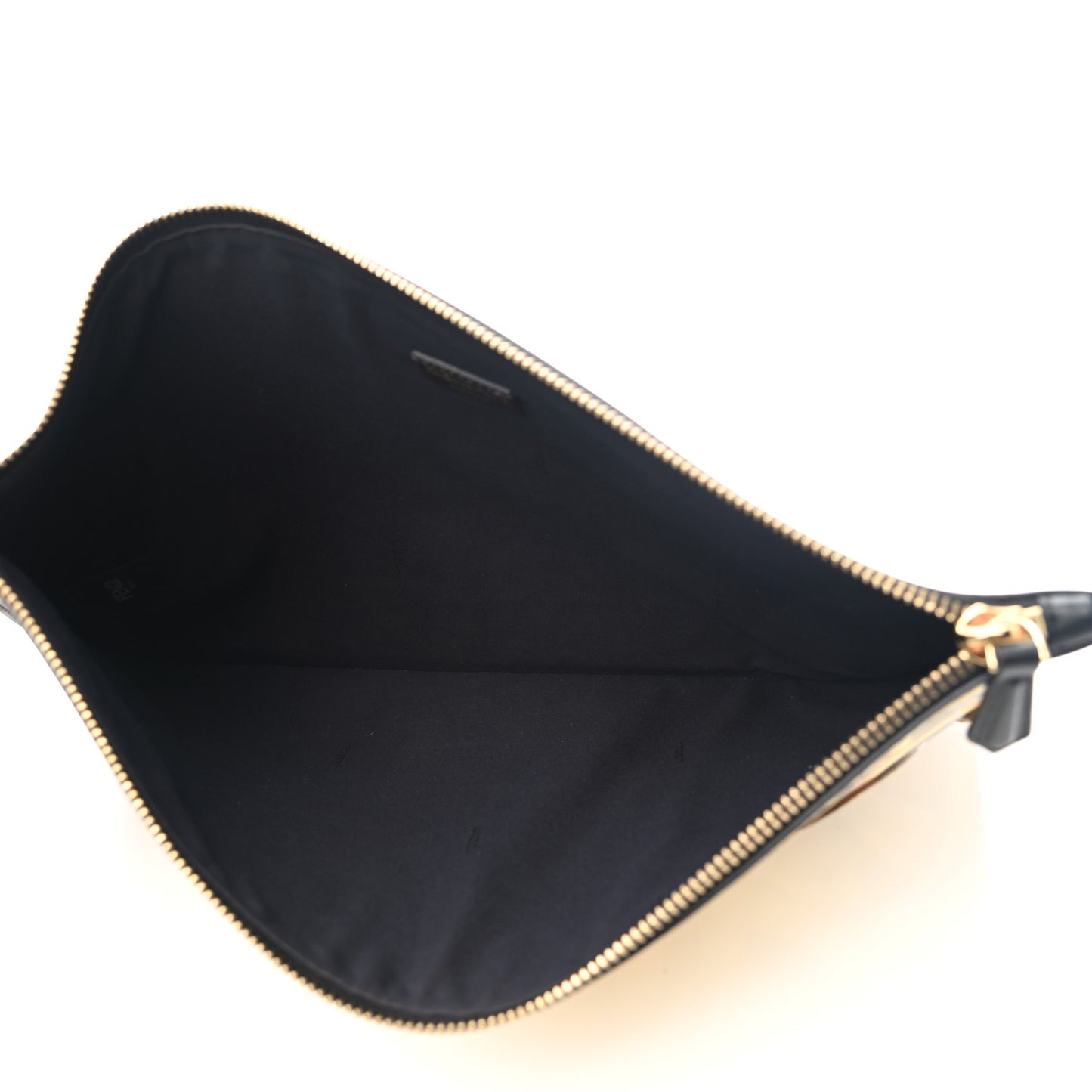 X VERSACE Vitello Grace Catalan Mirror Fendace FF Baroque Logo Large Flat Pouch Tobacco Gold