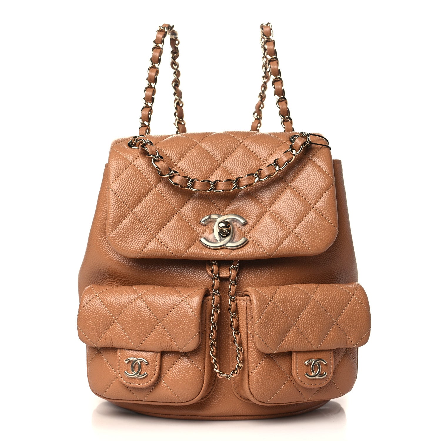 Chanel Shiny Caviar Quilted Medium Duma Pockets Drawstring Backpack Dark Beige 1 of 8