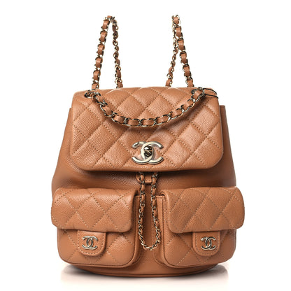 Chanel Shiny Caviar Quilted Medium Duma Pockets Drawstring Backpack Dark Beige 1 of 8