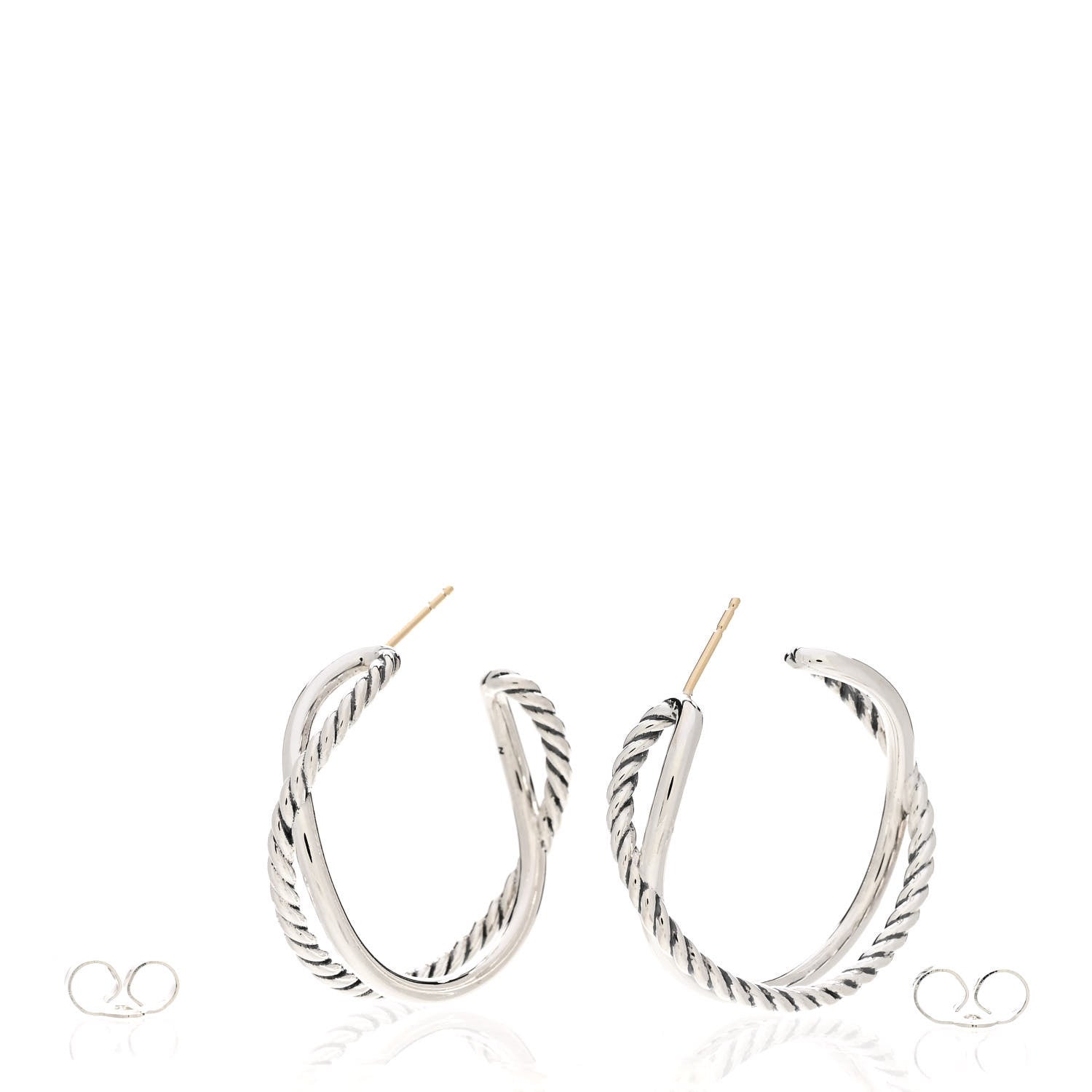 David Yurman Sterling Silver Crossover Cable Hoop Earrings 3 of 5