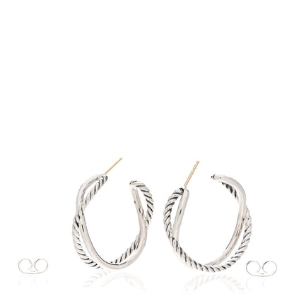 David Yurman Sterling Silver Crossover Cable Hoop Earrings 3 of 5
