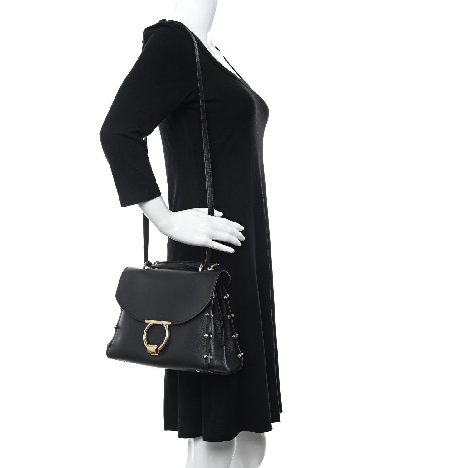 Salvatore Ferragamo Calfskin Studded Margot Top Handle Satchel Black 3 of 10