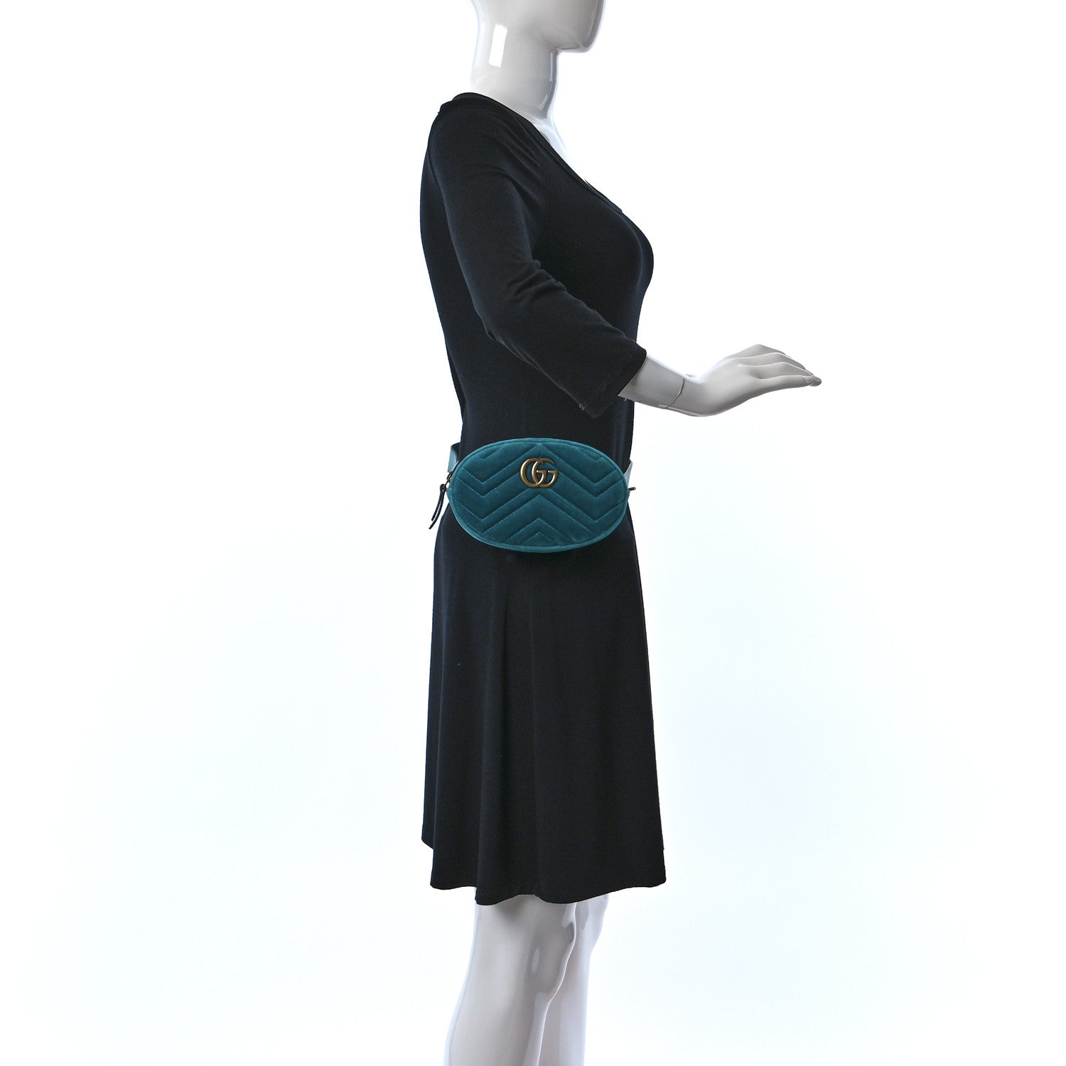 Gucci Velvet Matelasse GG Marmont Belt Bag 95 38 Pavone Cyan 2 of 13