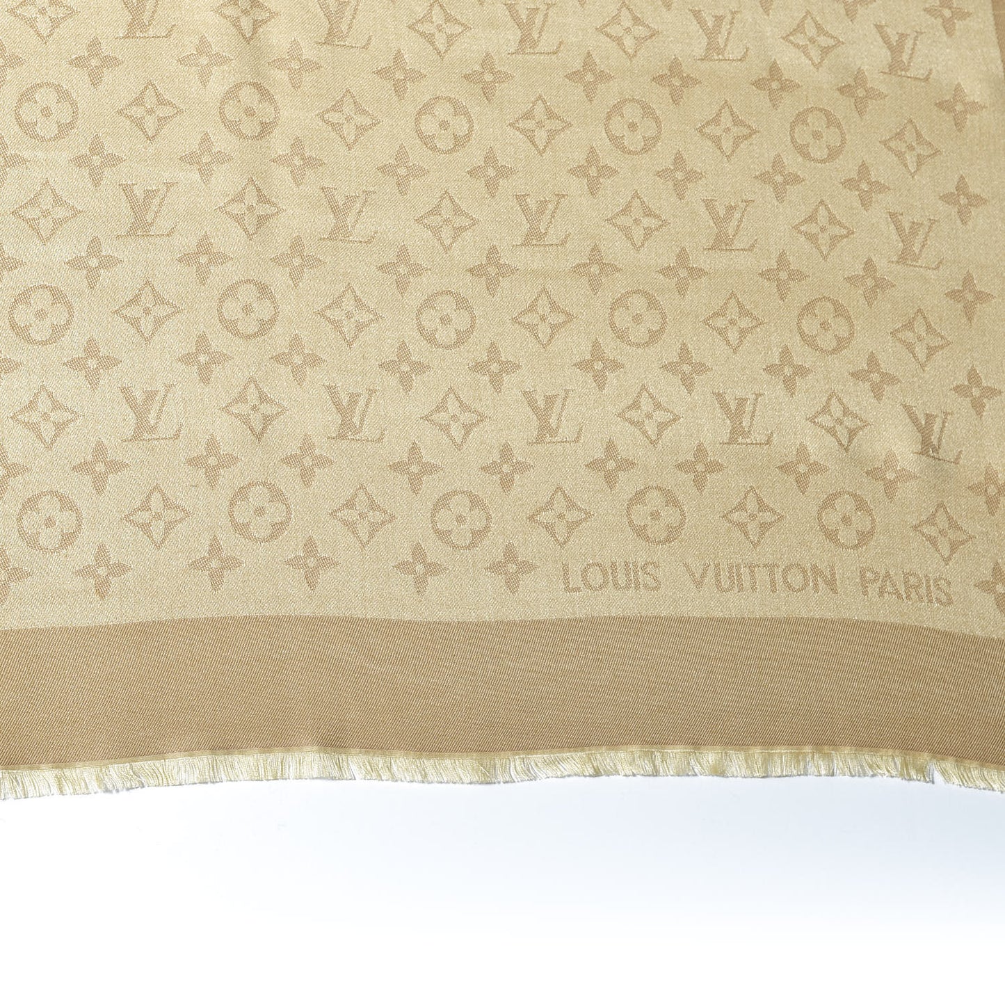 Silk Wool Monogram Shine Shawl Beige