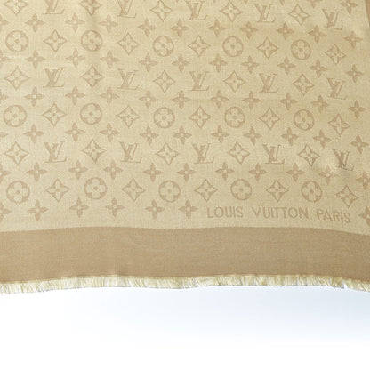 Louis Vuitton Silk Wool Monogram Shine Shawl Beige 2 of 4