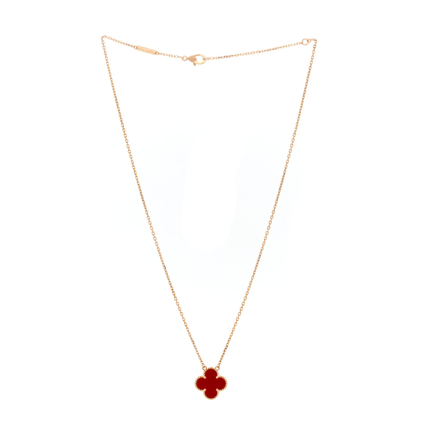 Van Cleef & Arpels 18K Yellow Gold Carnelian Vintage Alhambra Pendant Necklace 3 of 6