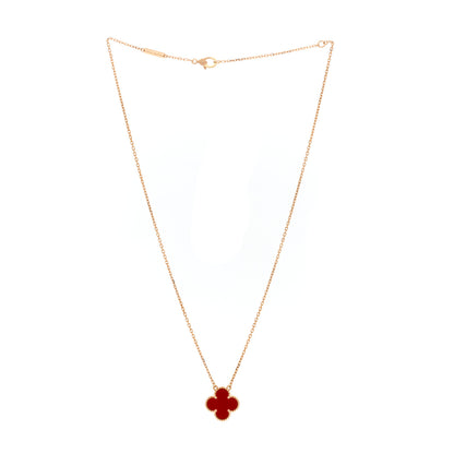 Van Cleef & Arpels 18K Yellow Gold Carnelian Vintage Alhambra Pendant Necklace 3 of 6
