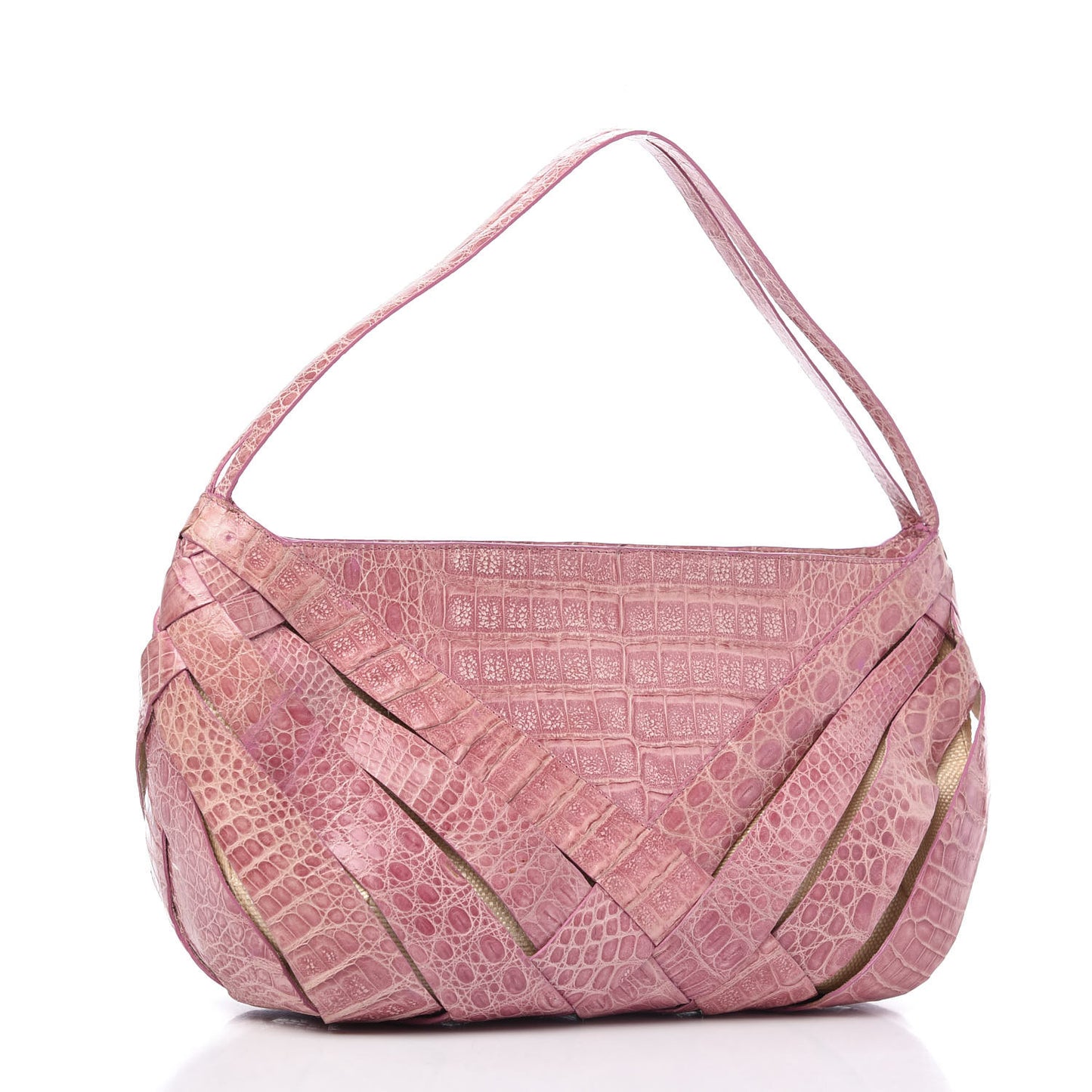 Crocodile Woven Shoulder Bag Pink