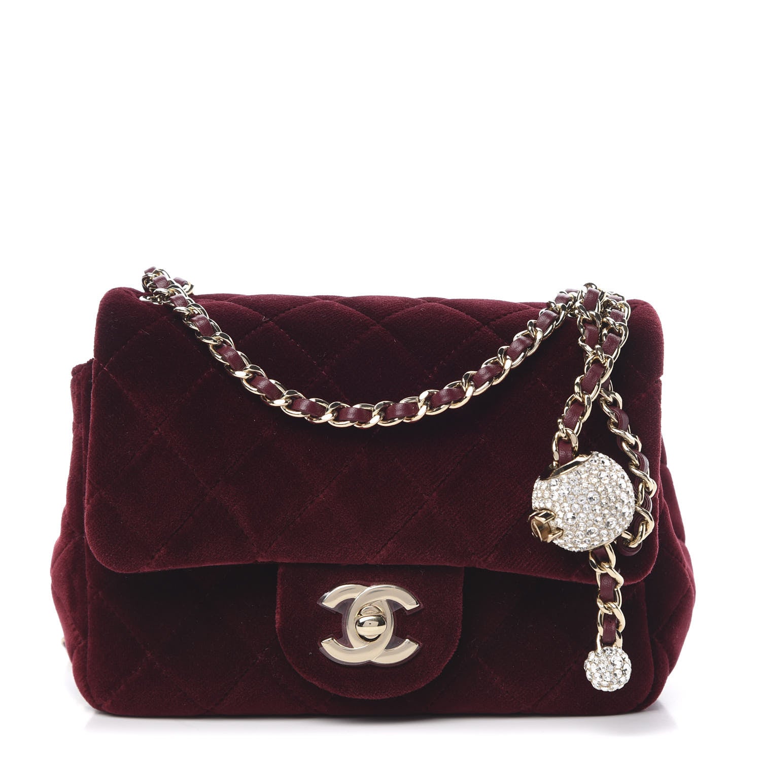Chanel Velvet Quilted Mini Pearl Crush Flap Burgundy 1 of 11