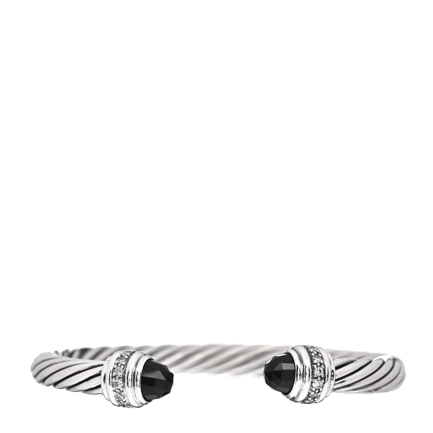 David Yurman Sterling Silver Diamond Black Onyx 7mm Cable Classics Bracelet 1 of 4