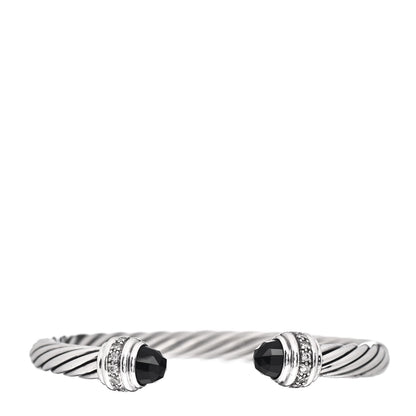 David Yurman Sterling Silver Diamond Black Onyx 7mm Cable Classics Bracelet 1 of 4
