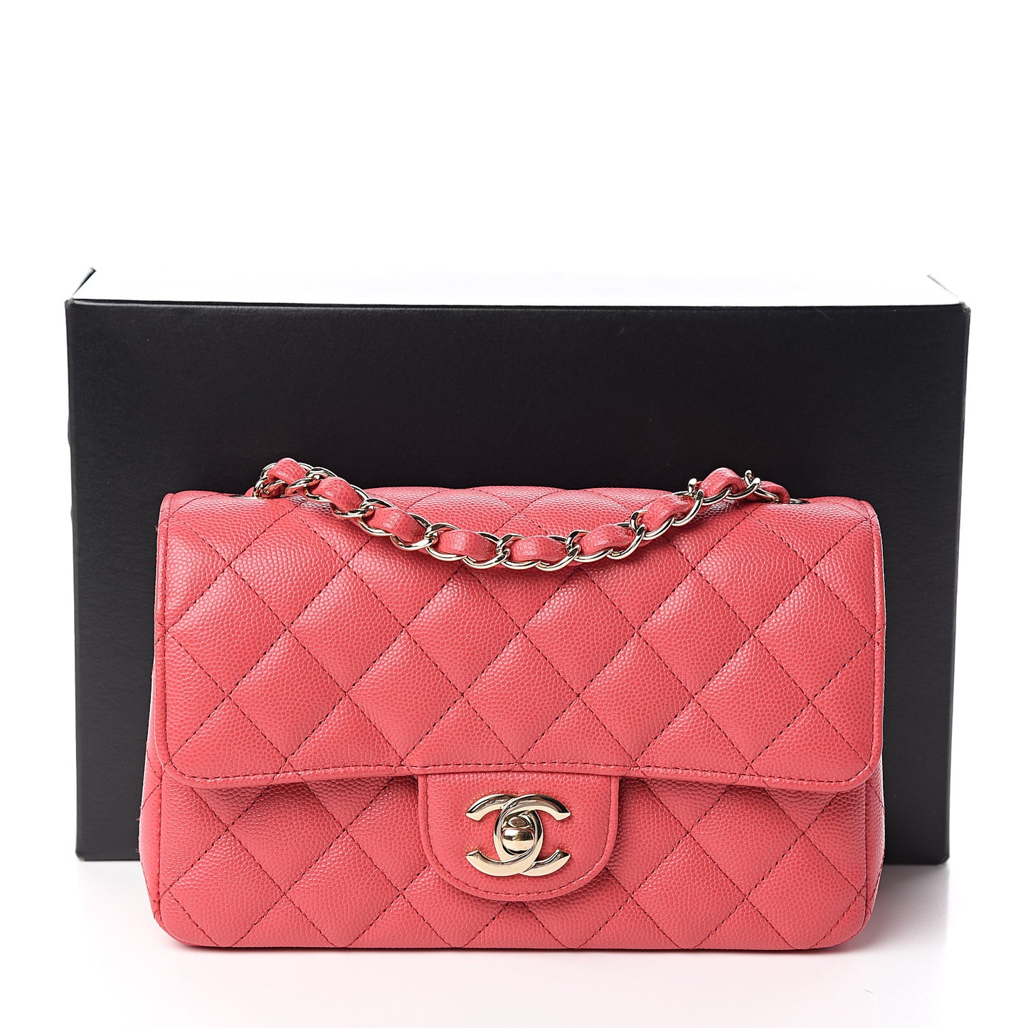 Caviar Quilted Mini Rectangular Flap Dark Pink