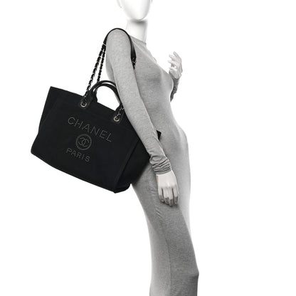 Chanel Canvas Pearl Medium Deauville Tote Black 2 of 10