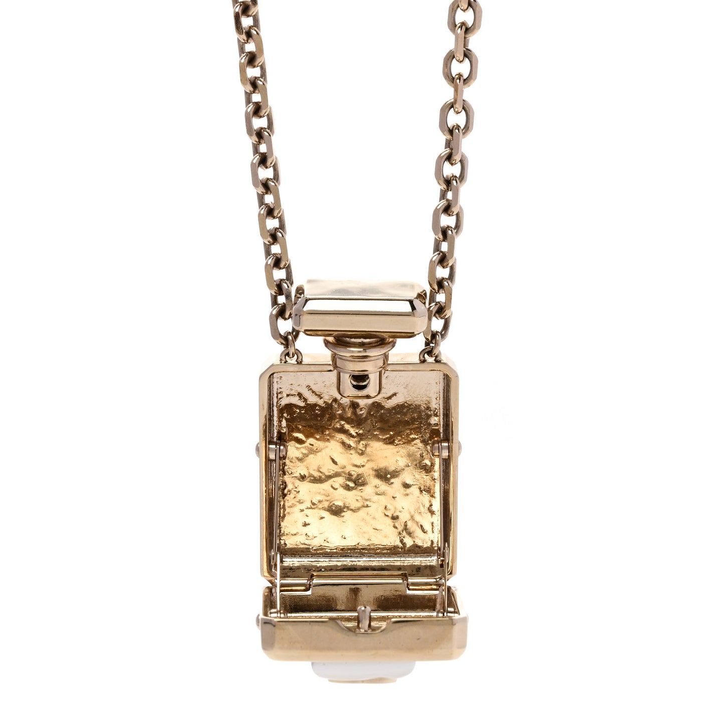 Metal Pearl Perfume Bottle CC Locket Necklace Gold